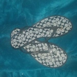 Coach Women' LYRA Black Jelly Embellished Signature Thong Sandals Flip Flops 9B